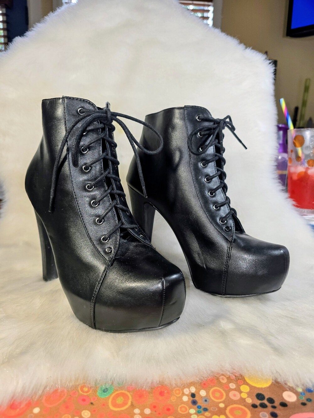 Speed Limit 98 "Rosa" Black Lace-Up Platform Ankle Boots